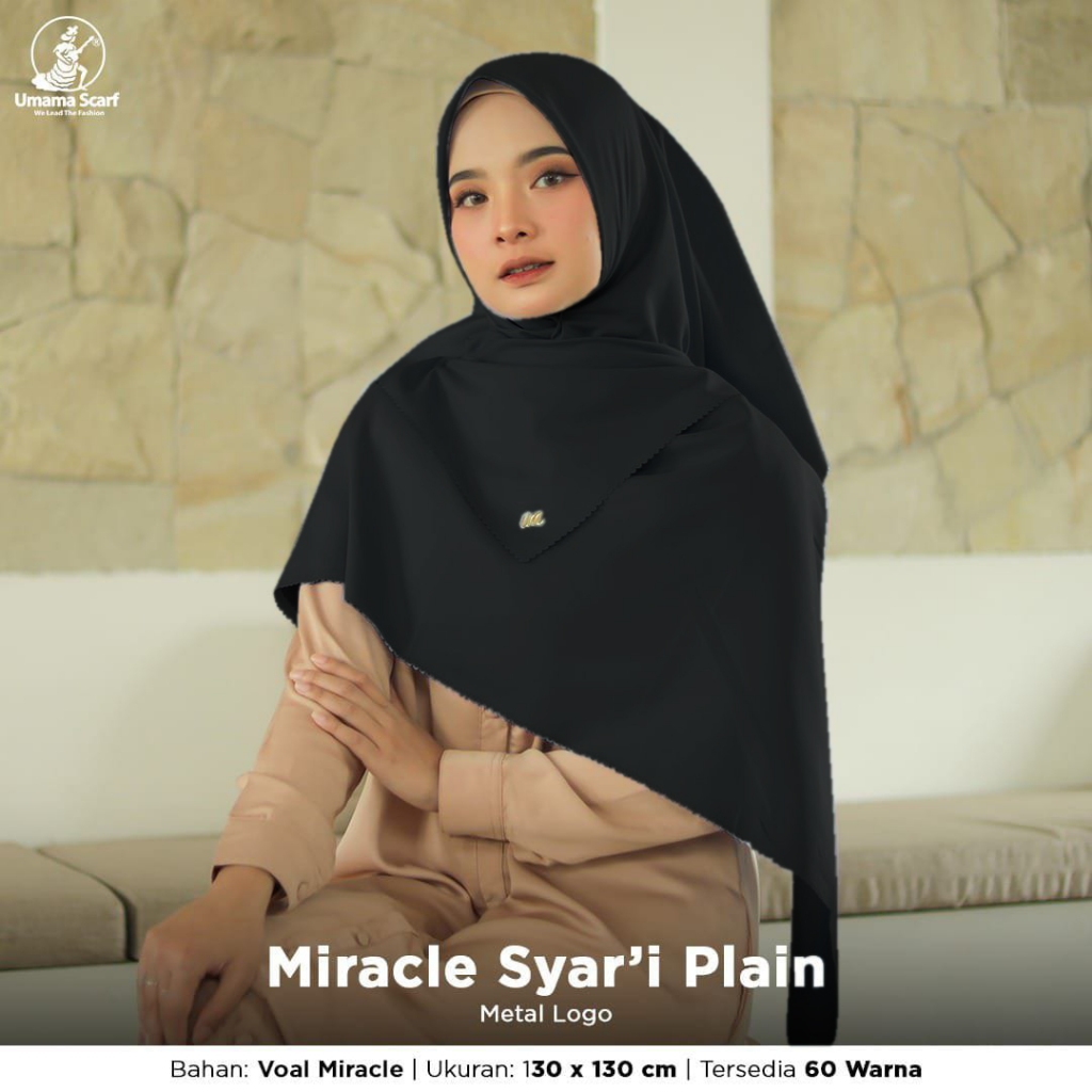 Umama - Hijab Segi Empat Jumbo Voal Miracle  Plain Syar'i Laser Caut - Hitam 130x130