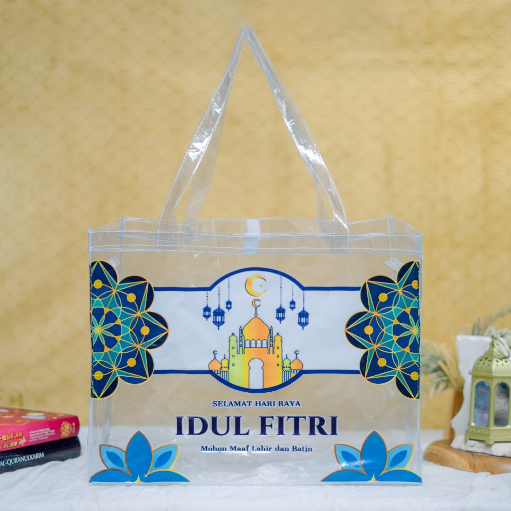 Tas Lebaran Mika Print Transparan Ukuran Jumbo Ready Stok Tas Parcel Lebaran Idul Fitri