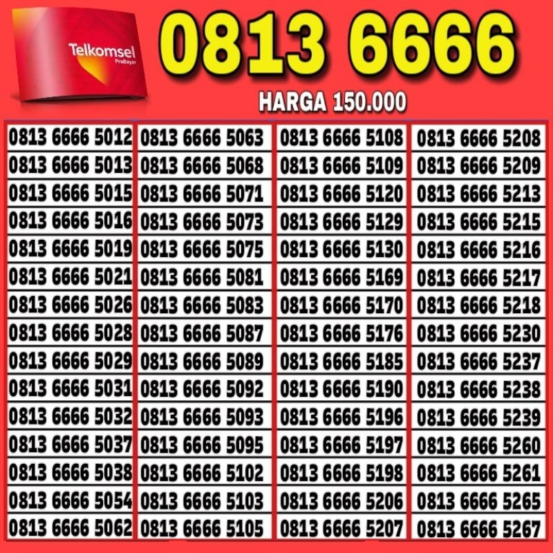 NOMOR CANTIK TELKOMSEL SIMPATI 4G LTE 6666 - O813 6666