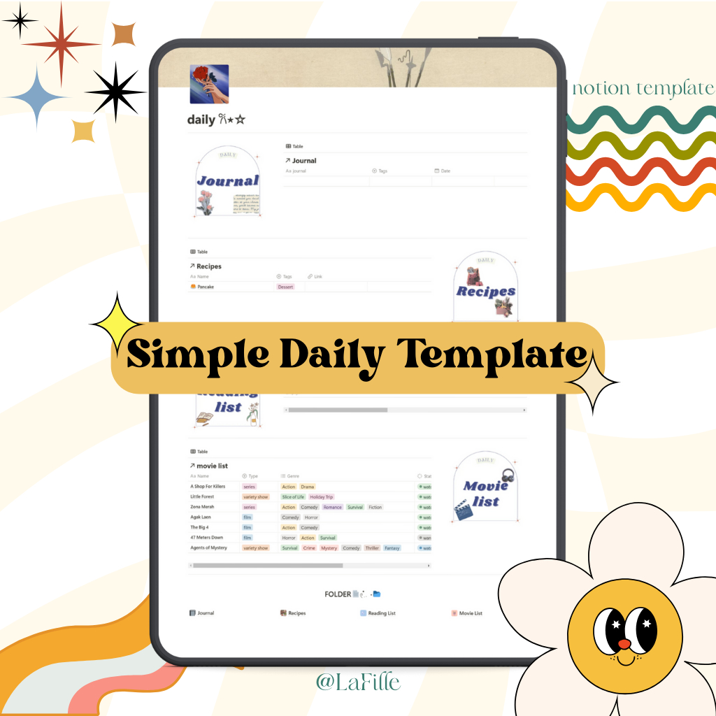 Simple Daily Template  by LaFille⋆𐙚₊˚⊹♡ | Daily Planner | Notion | Notion Template | Digital Planner