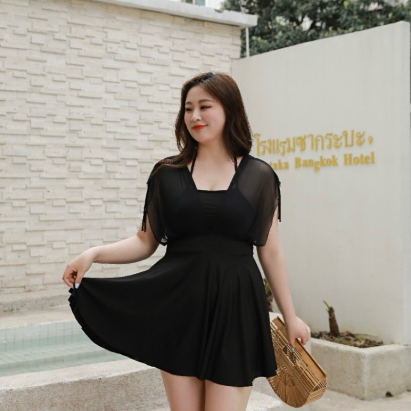 [CORAL BIG SIZE] YOLA SWIMSUIT DRESS BLACK BIG SIZE | BAJU RENANG BIG SIZE WANITA SWIMWEAR BIG SIZE 