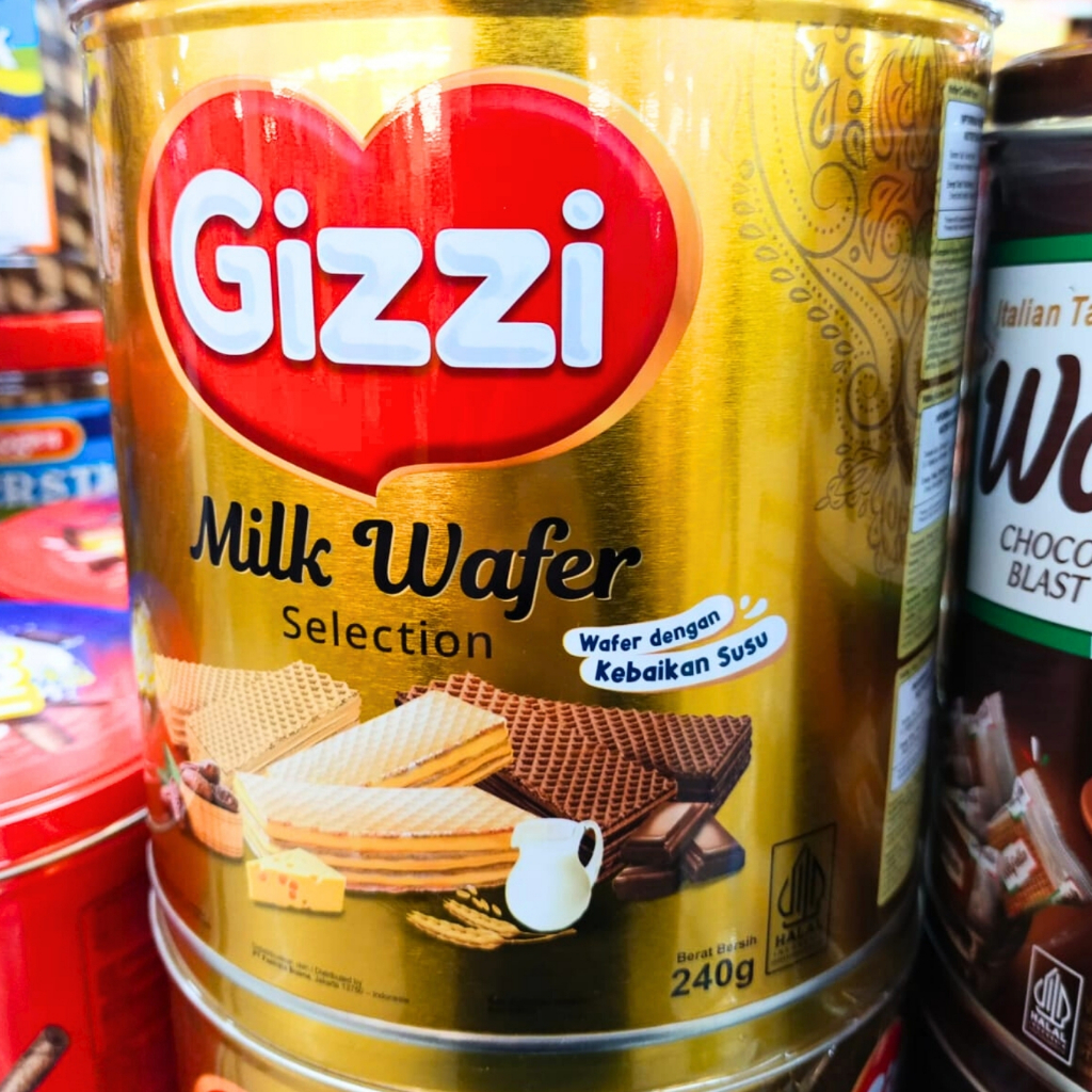 

Gizzi Milk Wafer Selection 240gr Biskuit Wafer Kaleng Makanan Ringan Kue Kering