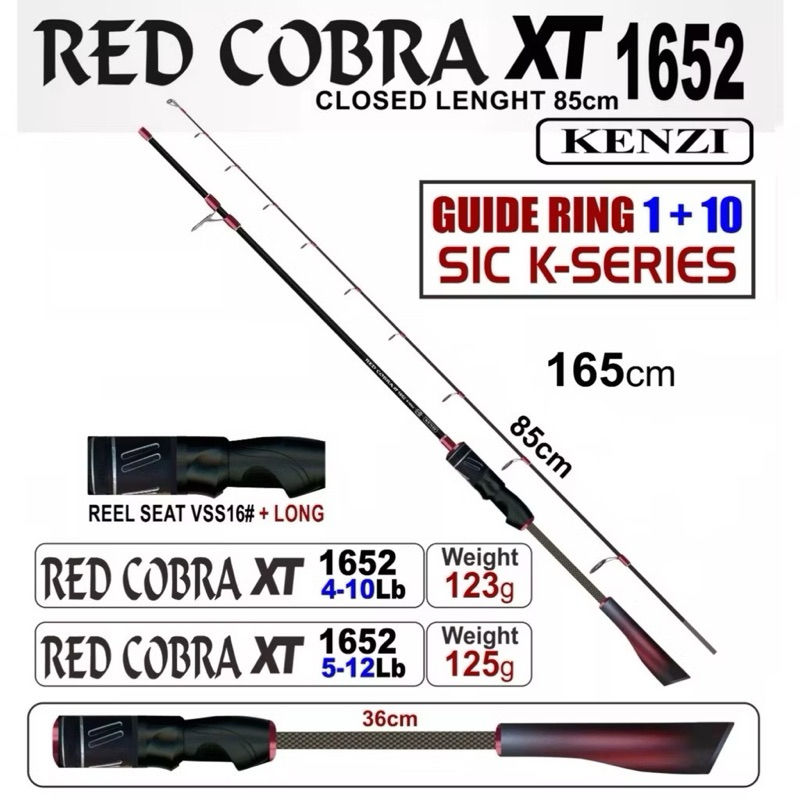 Joran kolam kenzi red cobra 165 cm solid tip carbon  ring guide 10+1
