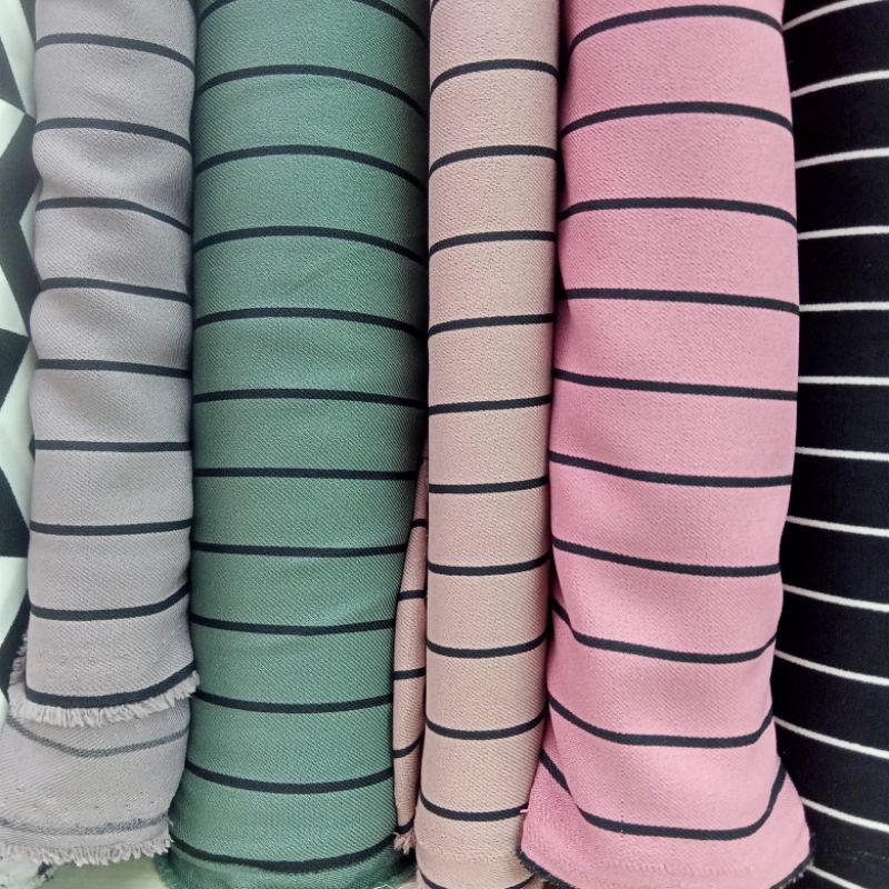 Kain - Kain Twill Shakilla Motif Salur Import - Kain Shakila Korea - Kain Meteran Kc | Harga Per Set