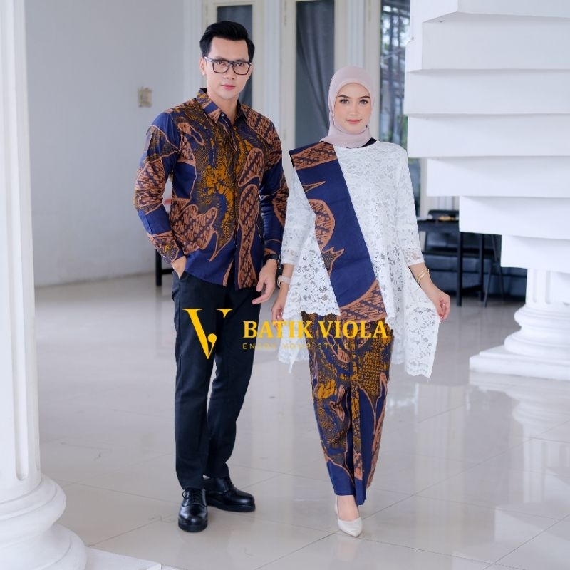 SET COUPLE Kemeja Batik Pria dan Rok Wiru Wanita Modern Terbaru Motif BARATA