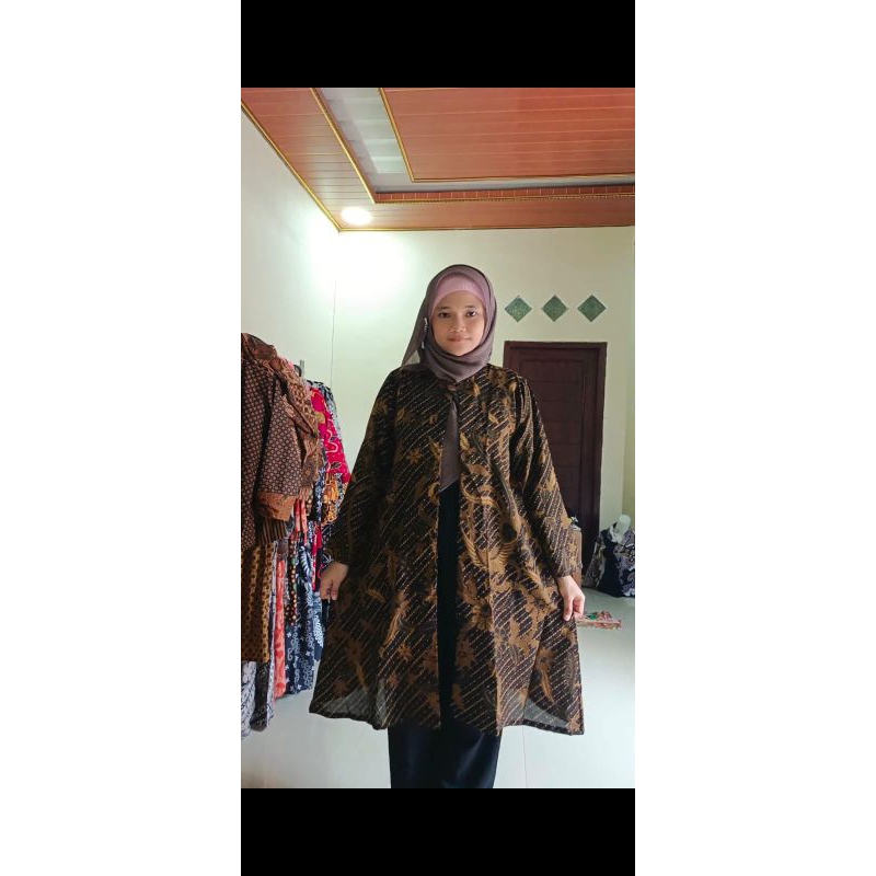 Tunik outer kancing satu batik paris premium
