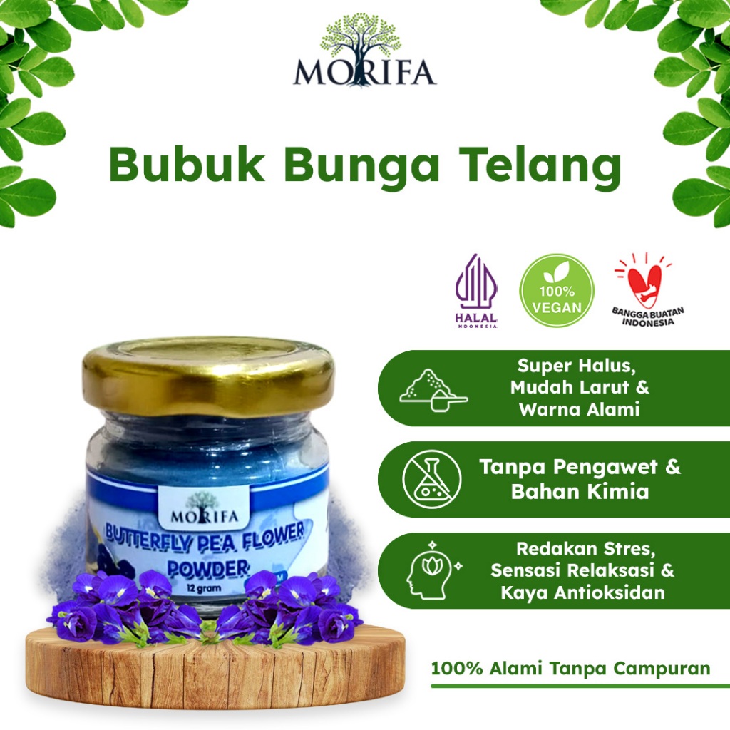 

MORIFA Blue Butterfly Pea Powder - Bubuk Bunga Telang Halus Organik Natural 12gr