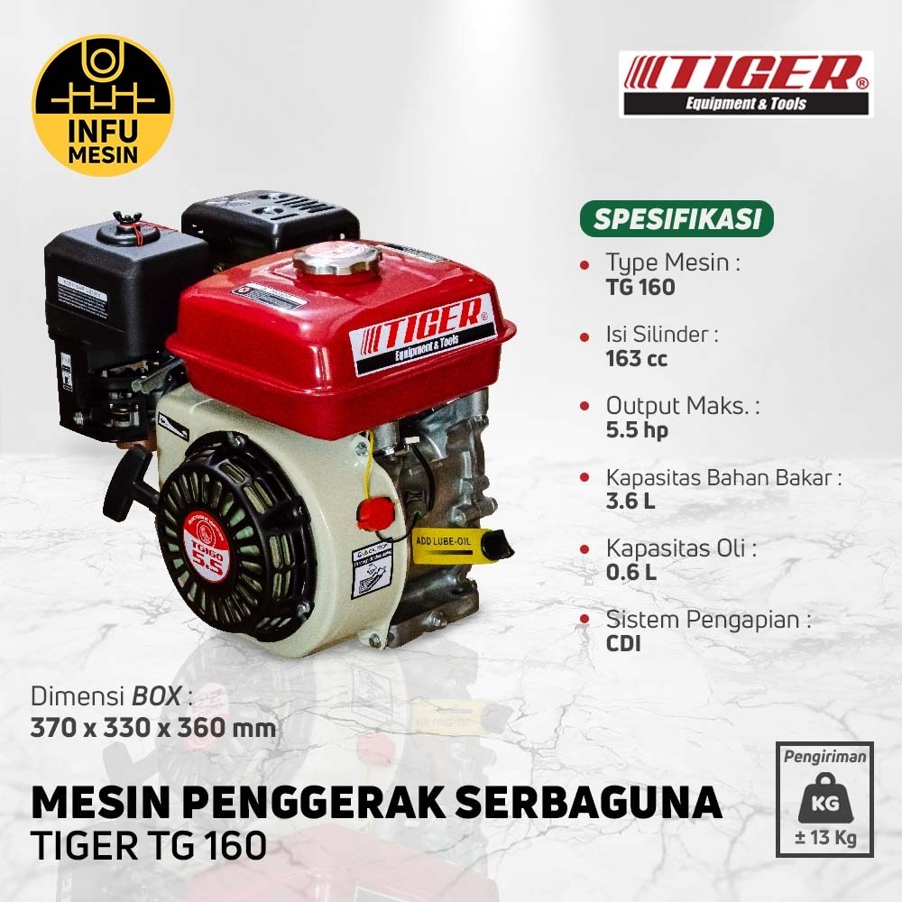 Engine Mesin Penggerak Bensin serbaguna Tiger TG160