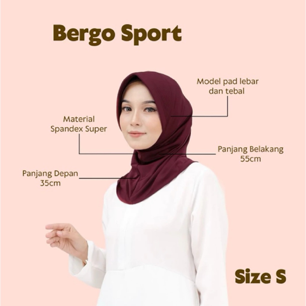 Laisha Hijab - Bergo Sport Pet Lebar Size S | Hijab Sport Pet Tebal Bahan Spandek Jersey Premium