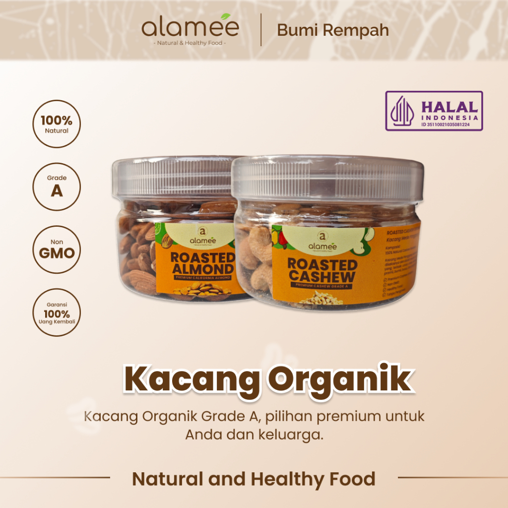 

Kacang Almond Almon Mede Walnut Pistachio Kupas Panggang Premium Roast Roasted Oven Siap Makan