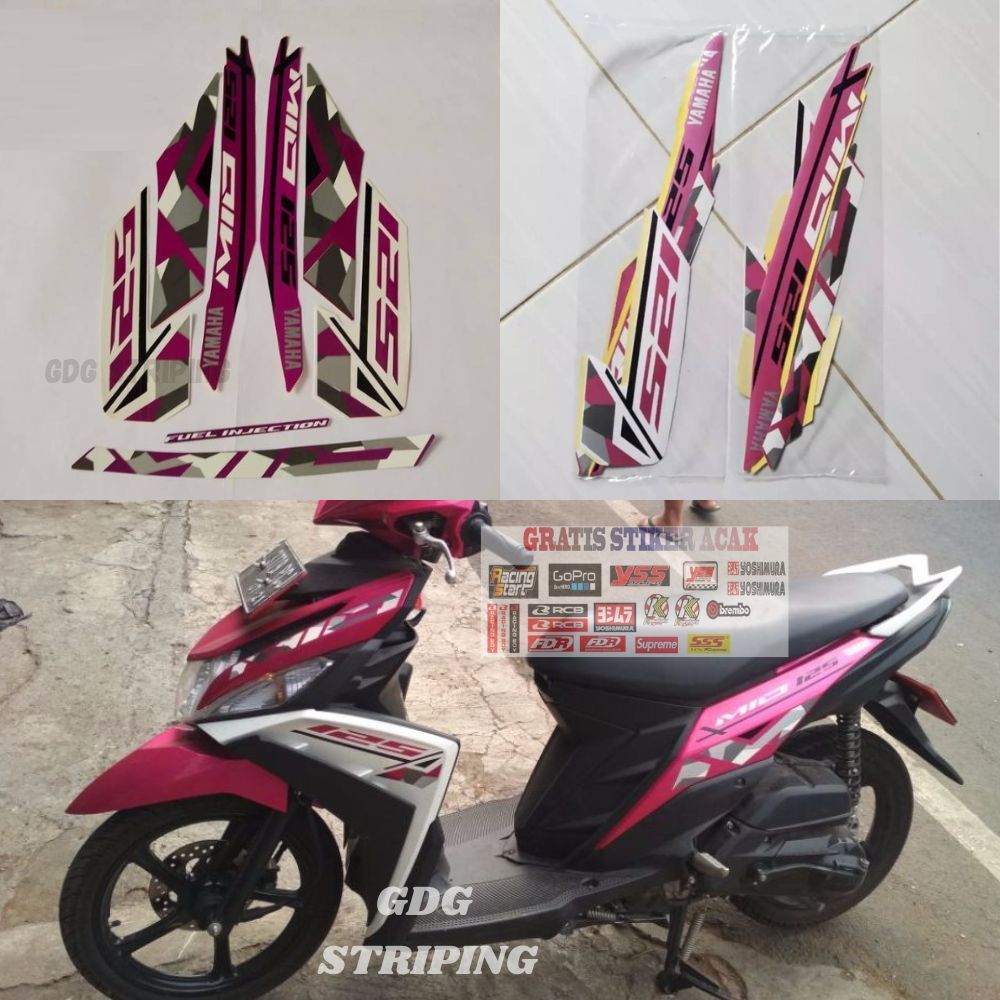 Striping Stiker Motor Yamaha Mio M3 125 2016 Pink Murah