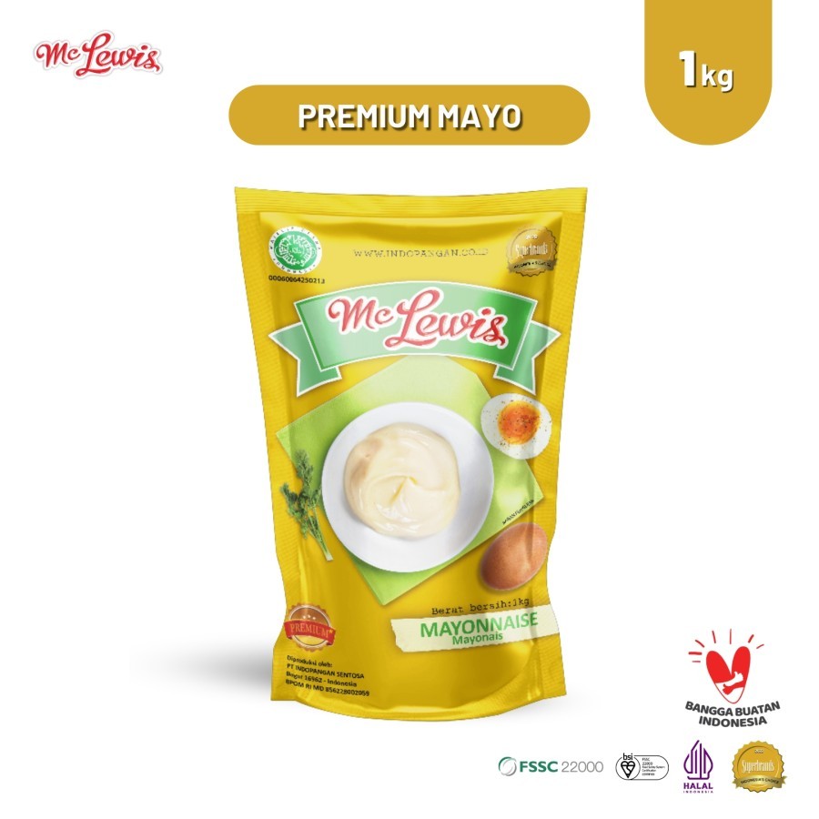 

MC Lewis MAYONAISE Premium 1kg Mayo Mayones Mayonnese Mayonnaise Topping Makanan Toping Spread Dressing Salad Sandwich Hotdog Burger Pizza Kebab Sosis Bakar Dipping Perasa Enak Gurih Murah Asli Murah Malang Jatim