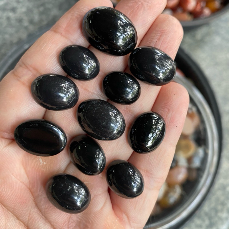 (2pcs) Lepasan Batu Akik Hitam - obsidian stone - Natural Batu obsidian - Batu Akik Obsidian