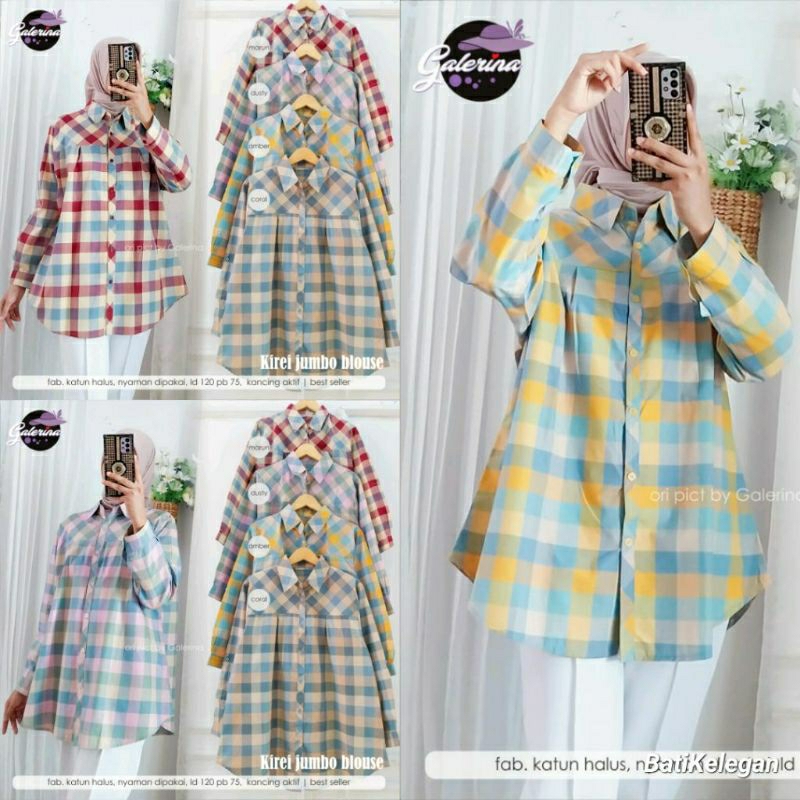Galerina Kirei Jumbo Blouse Kotak-Kotak/Kemeja Kotak-kotak/Kemeja Jumbo/Atasan Bigsize