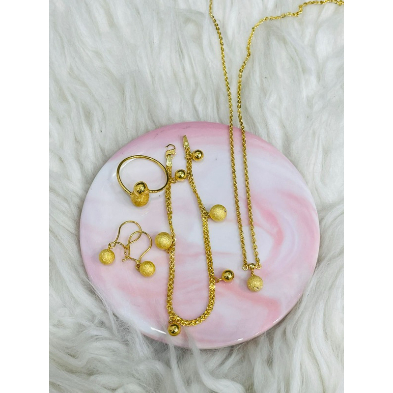 SET perhiasan kalung gelang cincin anting bola bola pasir emas asli kadar 700