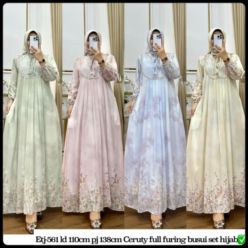NADIRA DRES SET HIJAB CERUTY PREMIUM / GAMIS BUSUI /SET HIJAB