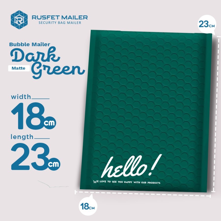 

Amplop Bubble Wrap Dark Green Poly Mailer Padded Envelope Rusfet - Dark Green, 18x23