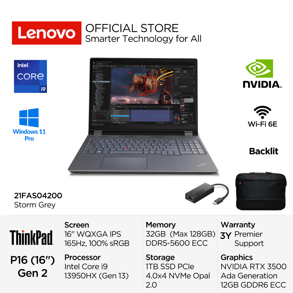 Lenovo ThinkPad P16 Gen 2 4200 Intel Core i9 13950HX vPro Win11 Pro 32GB 1TB SSD NVIDIA RTX 3500 12G