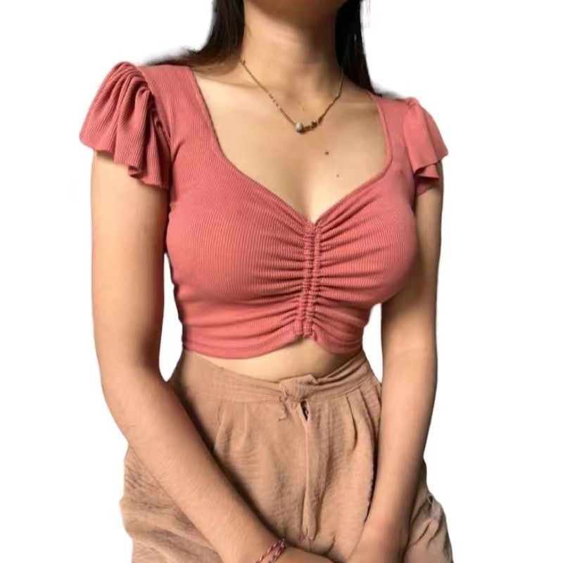 BERLIN Crop Top Atasan Wanita Kerut Dada