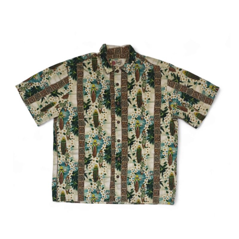 Made in Hawaii USA Kemeja Pantai Hawaii Vintage 80s The Hawaiian Original Hilo Hattie Tropical Surf 