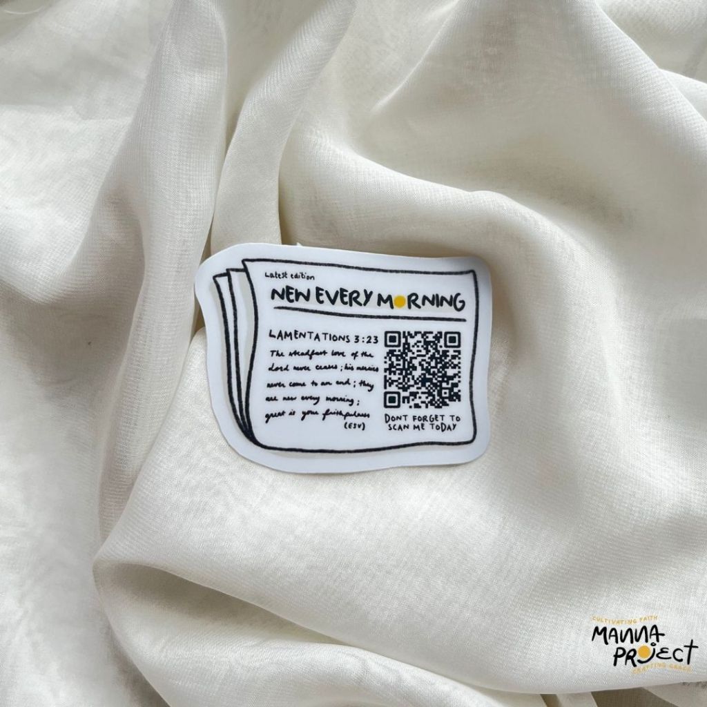 

New Every Morning Newspaper | QR Bible Verse Sticker | Manna Project | Stiker Alkitab