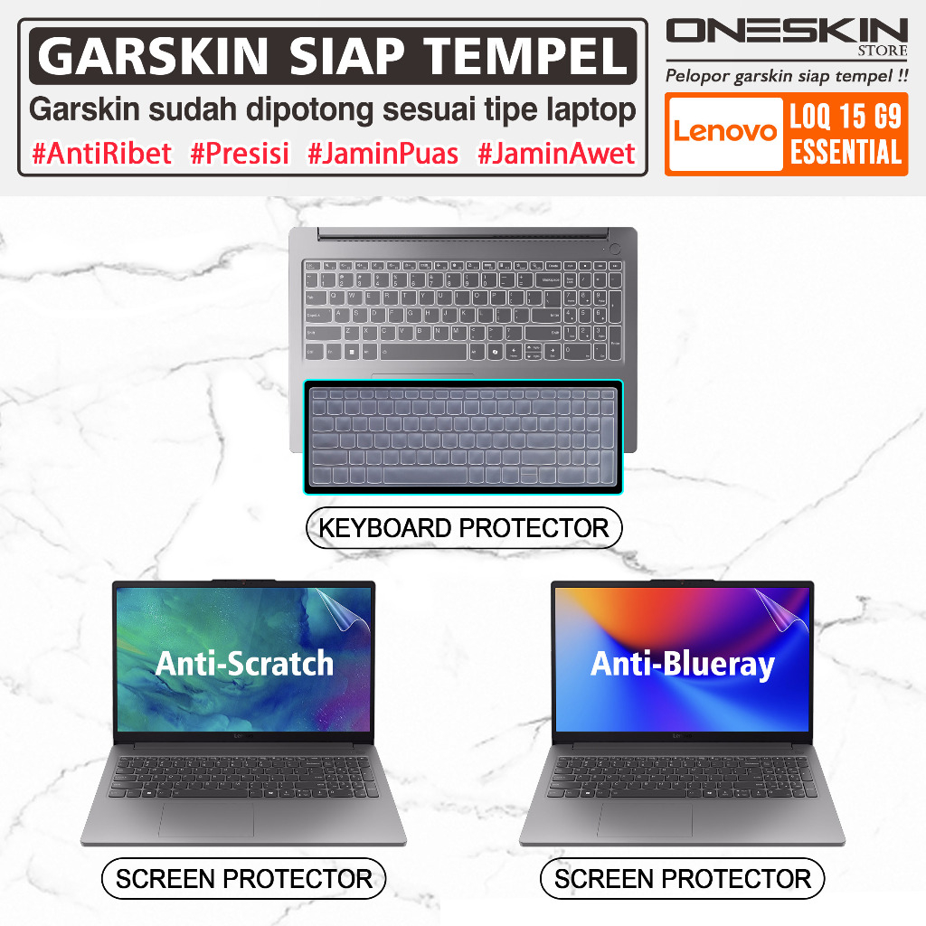 Garskin Sticker Laptop Pelindung Screen Keyboard Protector Lenovo LOQ-15 Essential 15IAX9E Gen 9 Gam