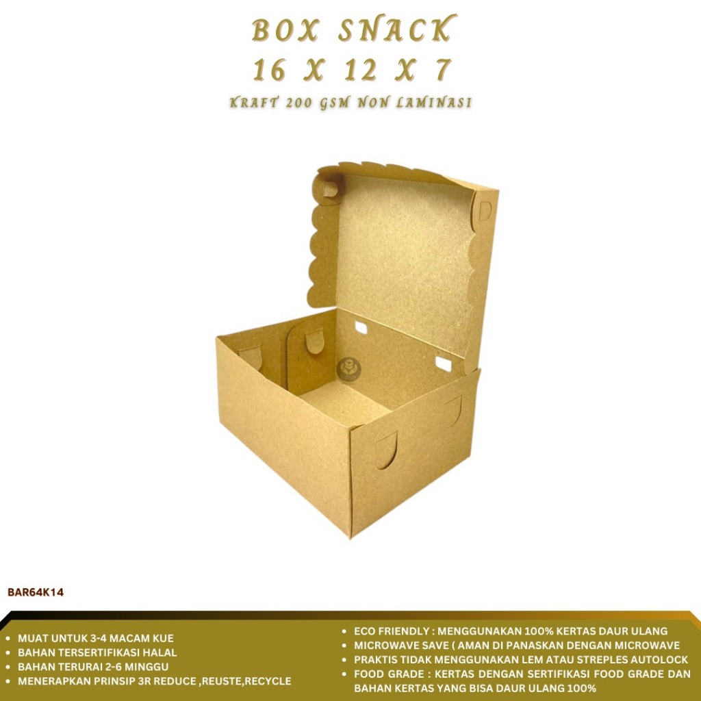 Snack Box 12x16 Dus Aqua Kraft 200 Gsm Box Snack 16X12 (BAR64K14)