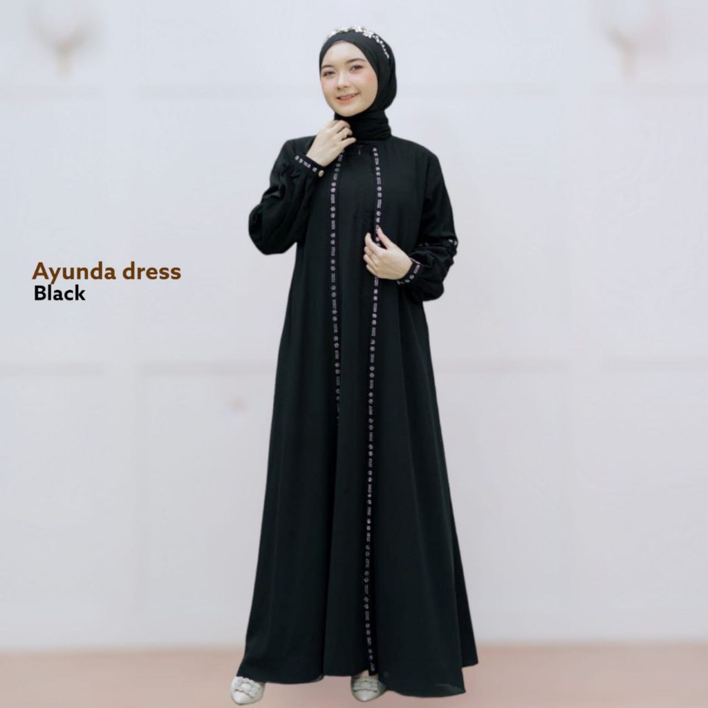 Ayunda Dress Bahan Ceruty Mix Syakilla Hiasan Swarovsky Dress Gamis Wanita Dewasa Jumbo