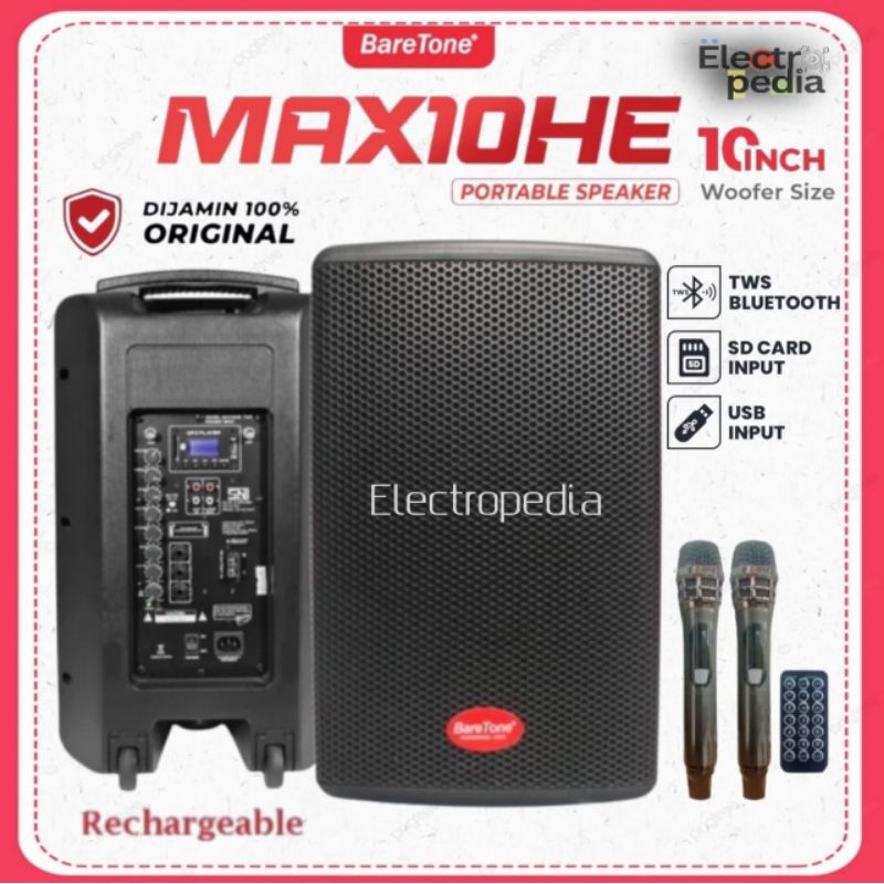 Speaker Portable BareTone MAX10HE |Speaker Portable 10inch - USB - Bluetooth