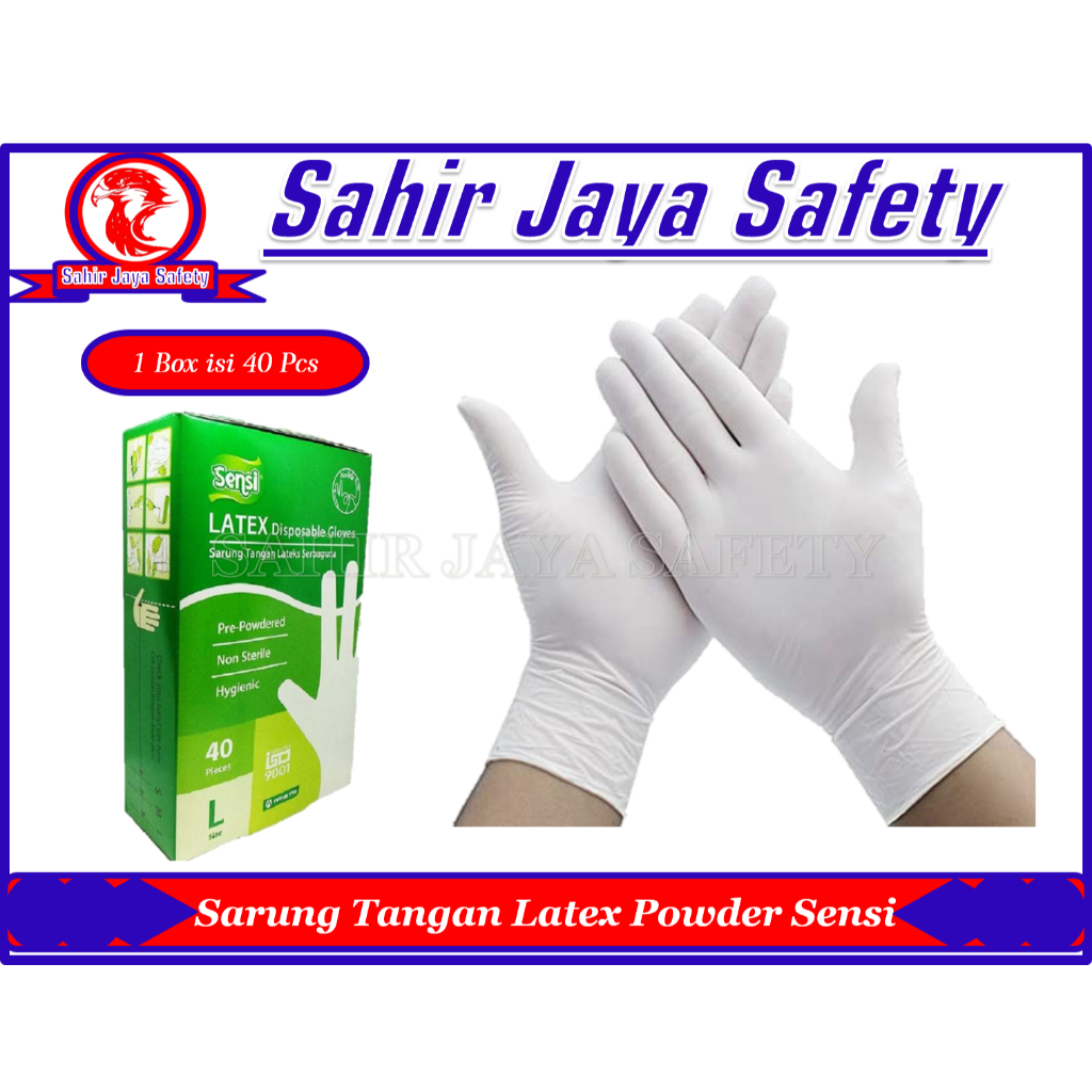 Sarung Tangan Karet Medis Latex Sensi Gloves Latex Sensi 1 Box isi 40 Pcs