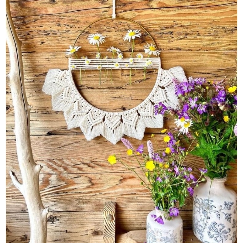 Hiasan dinding tempat bunga - Wallhanging macrame - Hiasan dinding