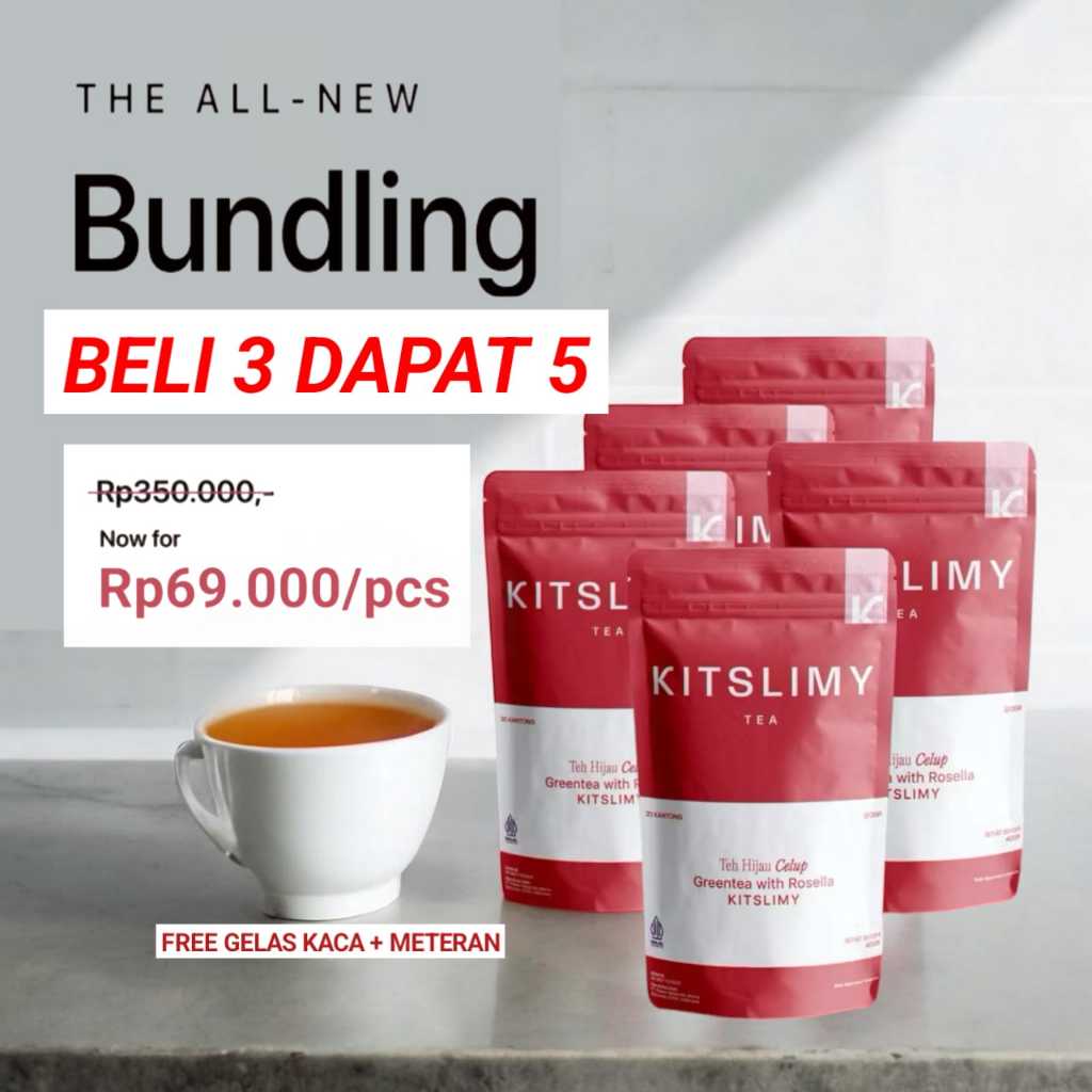 

(COD) NEW Paket Diet Kitslimy Slimming Tea Detox Beli 3 Dapat 5 (Free Gift + Gelas)