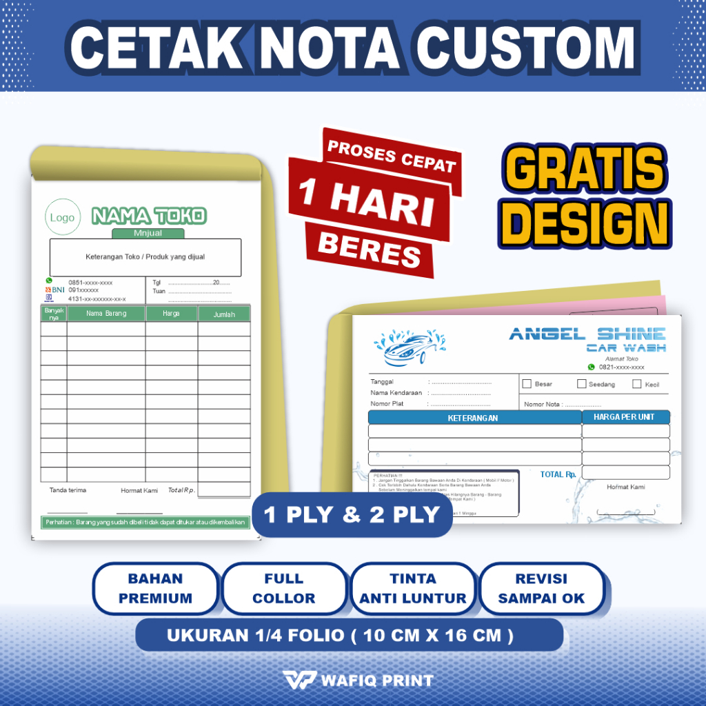 

Nota toko custom murah kualitas terbaik ukuran 1/4 folio 1 ply dan 2 ply gratis design!! v2
