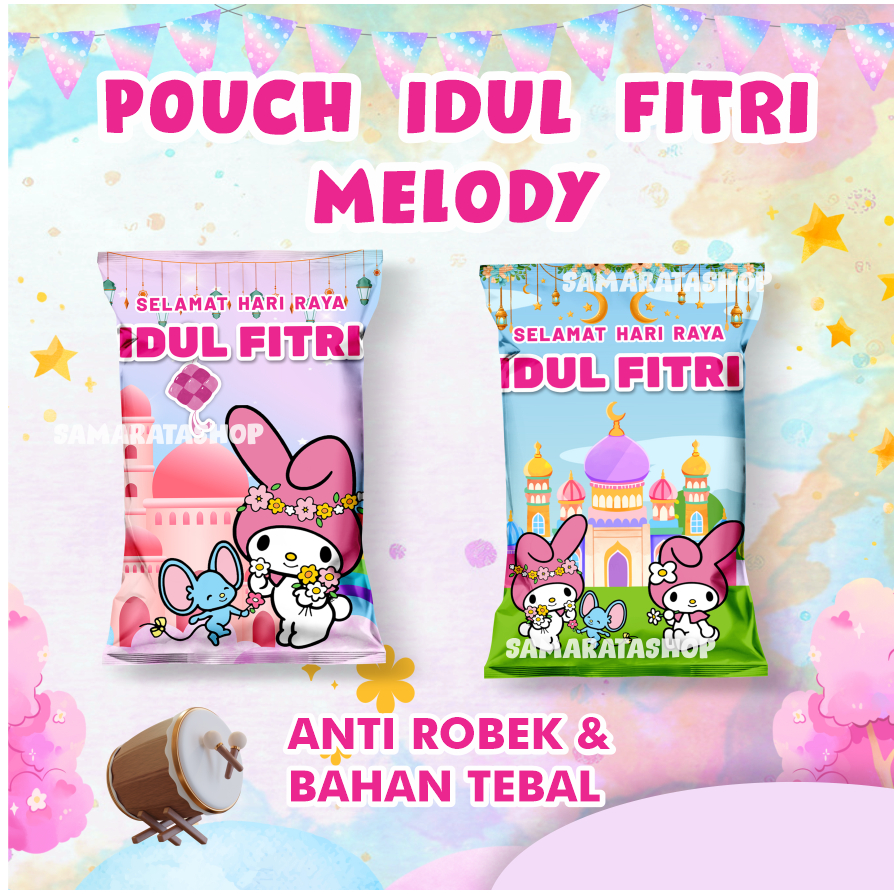 

Idul Fitri Giant Pouch My Melody Snack Hampers Kemasan Jumbo Hadiah Snack Eid Mubarak Melody Pouch
