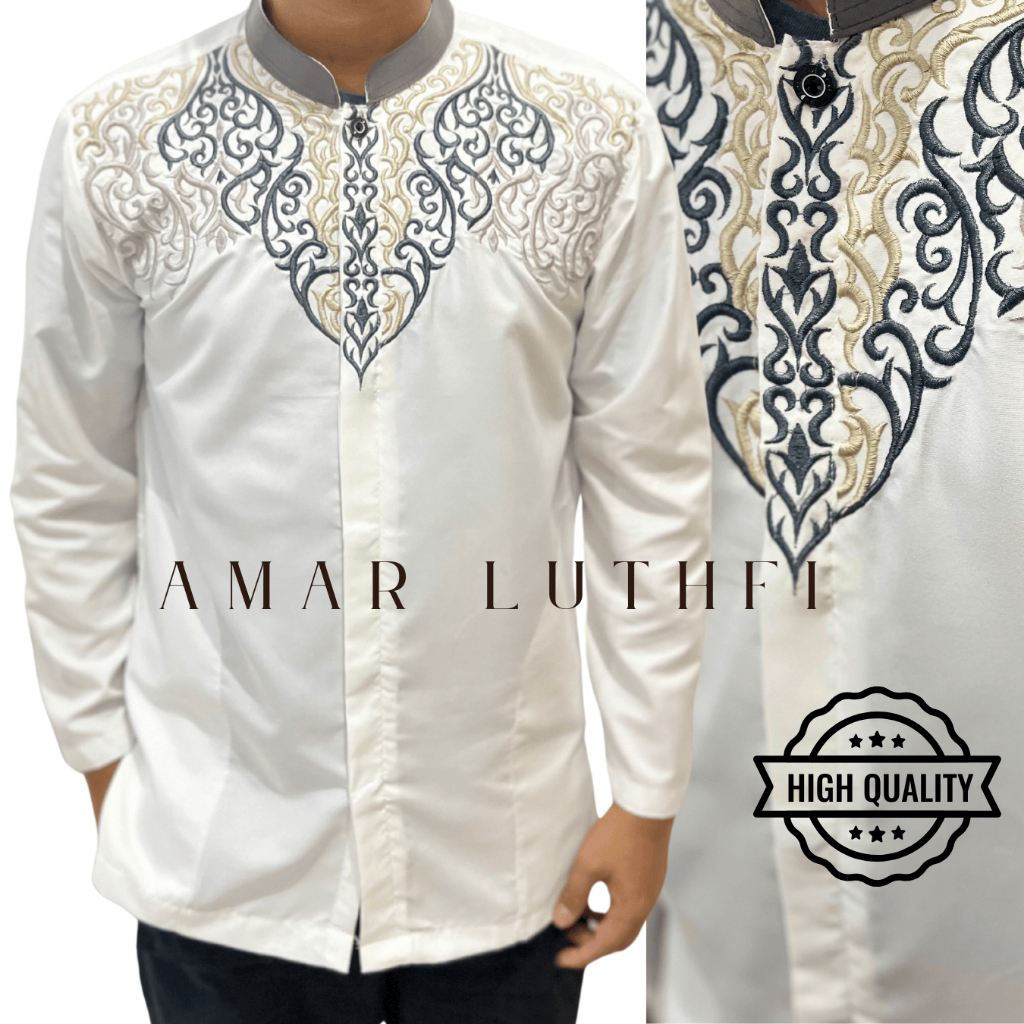 Baju Koko Putih Lengan Panjang Bordir Premium Dewasa Kemko Koko Bordir Al-Assad