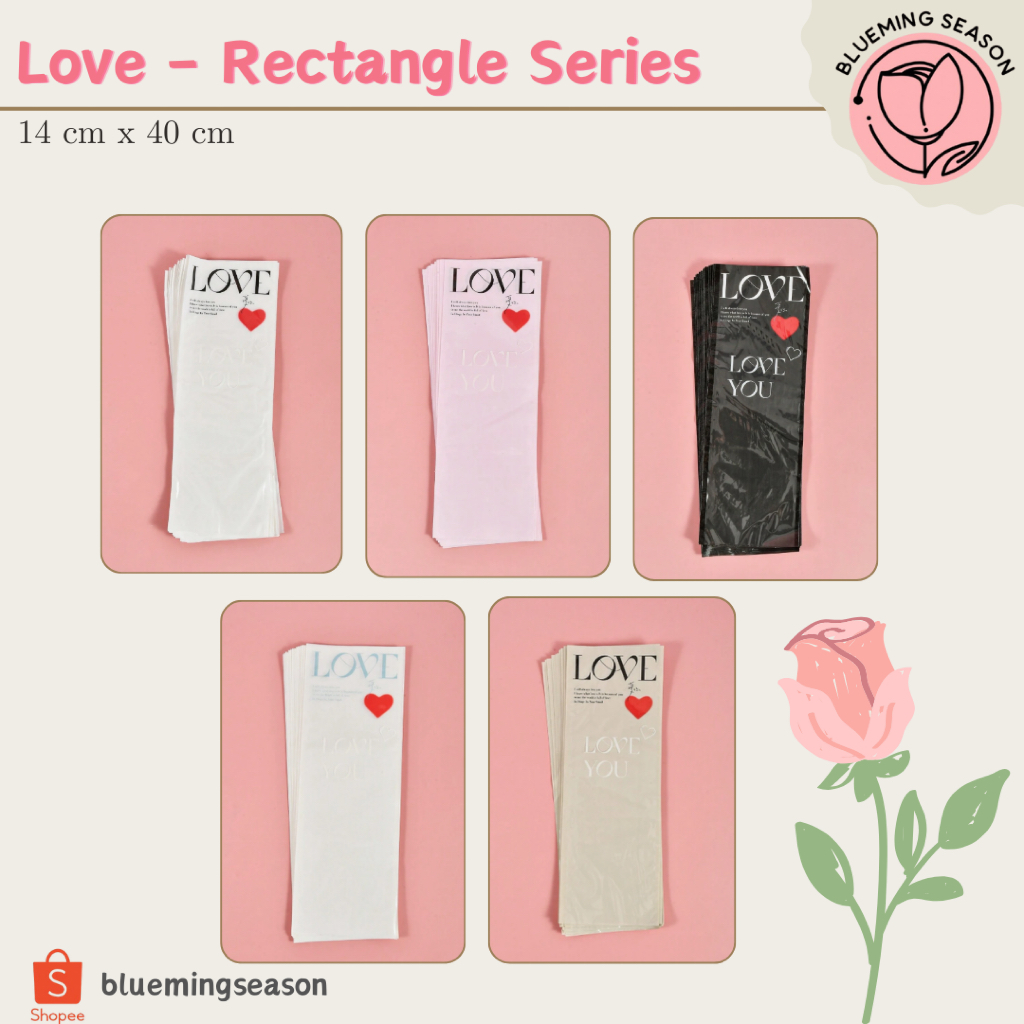 

[Blueming Season] / Single Flower Packaging Love Rectangle 20 pcs / Plastik Bungkus Bunga Mawar