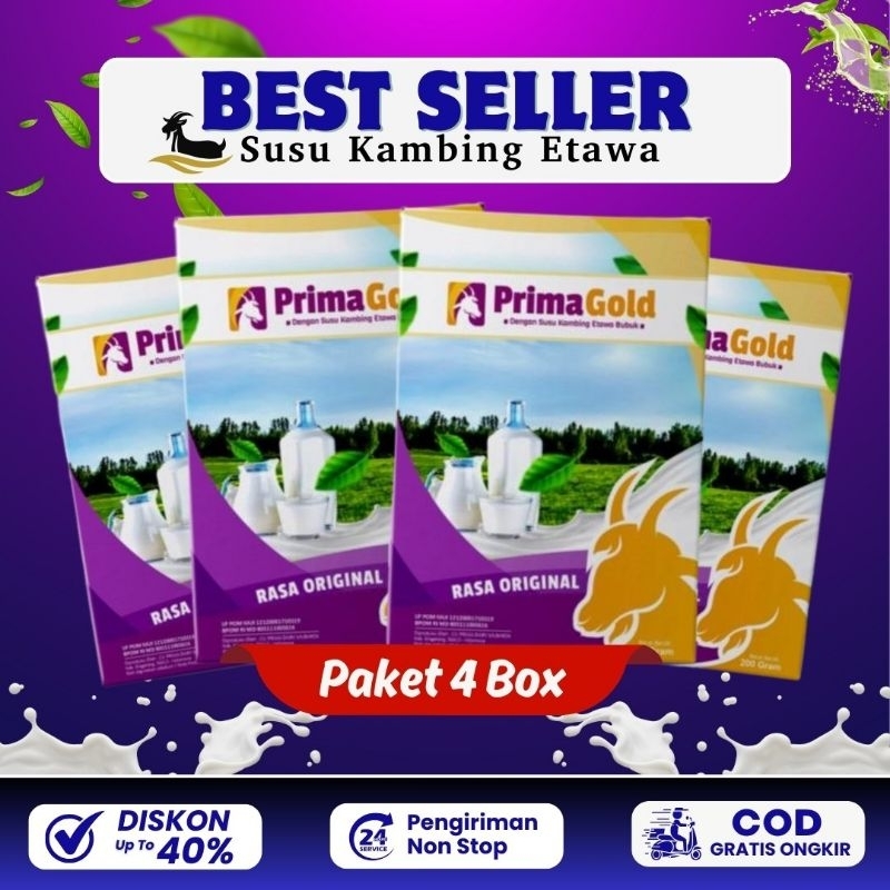 

PAKET 4 BOX PRIMAGOLD/ PRIMA GOLD SUSU KAMBING ETAWA BUBUK ORIGINAL MURAH ATASI SESAK NAFAS NYERI SENDI TULANG LUTUT PUNGGUNG REUMATIK
