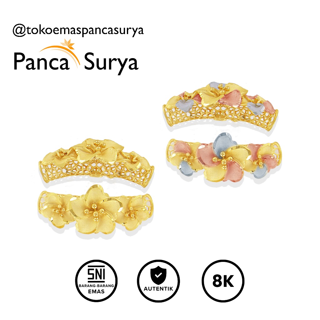 Mainan Gelang Charm Triple Flower Bunga Kembar  Pipa Kerawang Emas 8K, MT0008