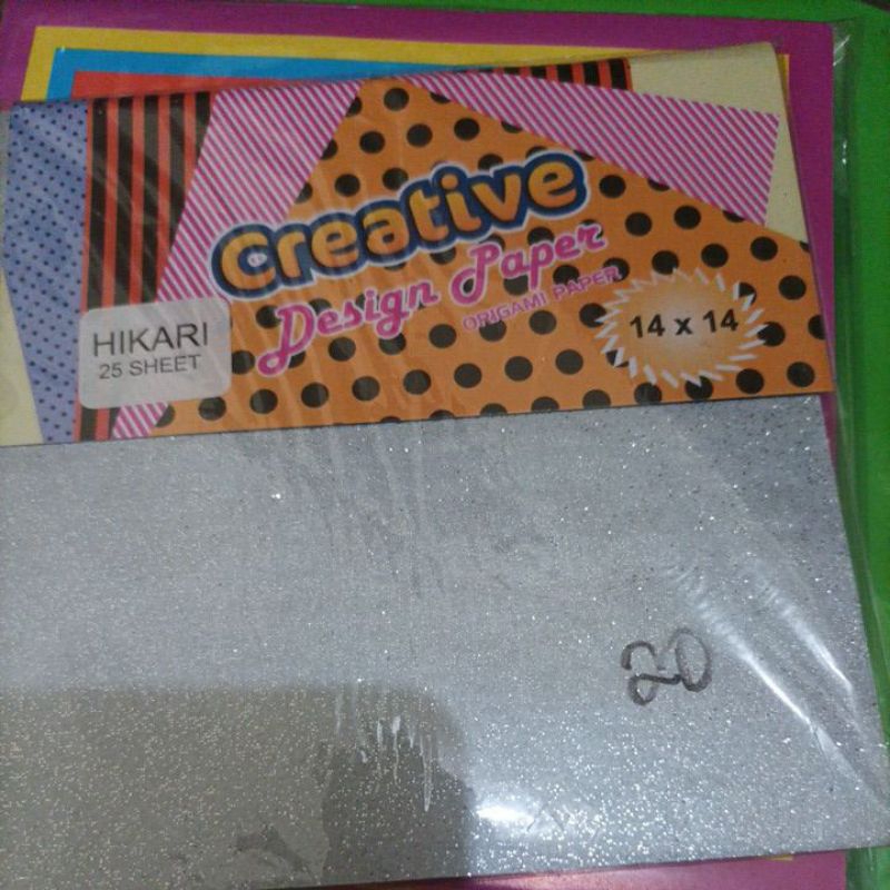 

Kertas origami glitter 1 sisi, isi 20, 14x14cm