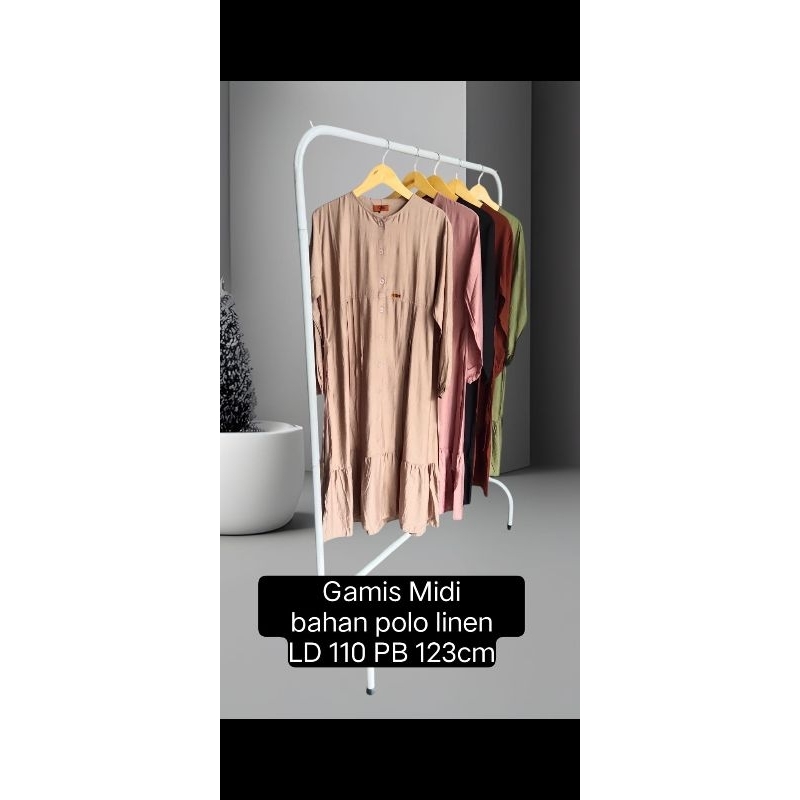 255 Gamis Midi Bahan Polo Linen
