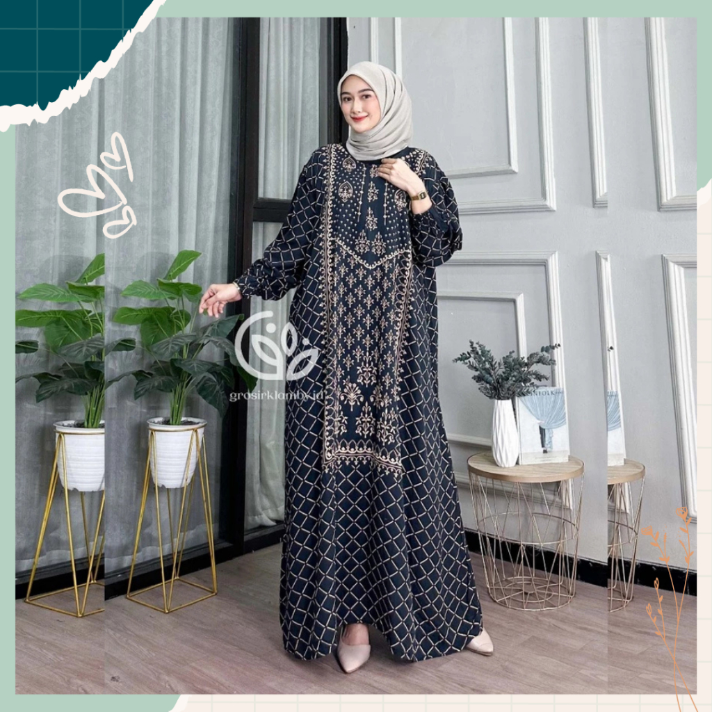 Dress Gamis Kazaktan Drees Motif Batik Jumbo 130 Homey Dres Rayon Big size Ruffle Kancing Fashion Mu