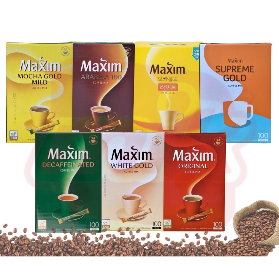 

( 1 BOX ) Maxim Coffee Original/ Mocha Gold/ White Gold/Arabica/decaf/supreme/light 100% ORI KOREA