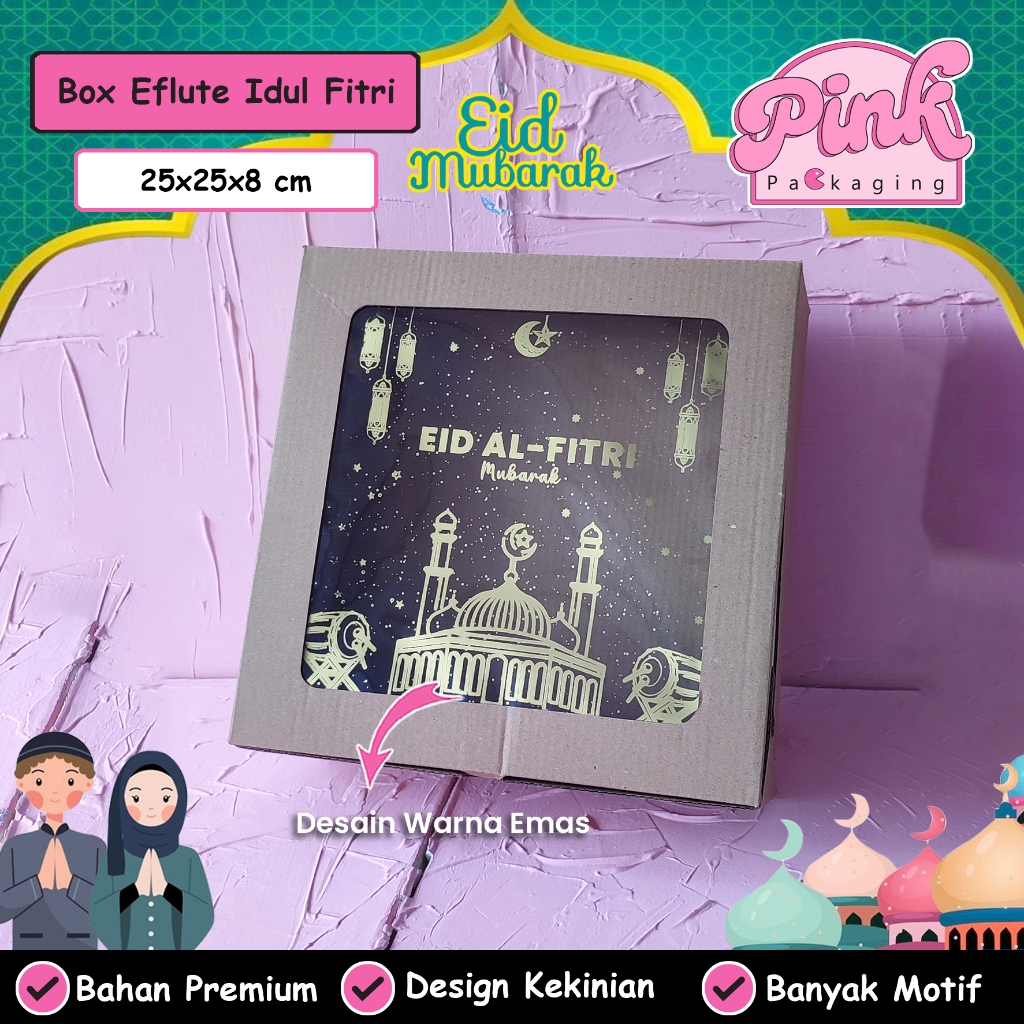 

Eflute Box Mika Eid Dus Hampers Kue Kering Idul Fitri Kotak Souvenir Lebaran Box Mika Puding 25x25