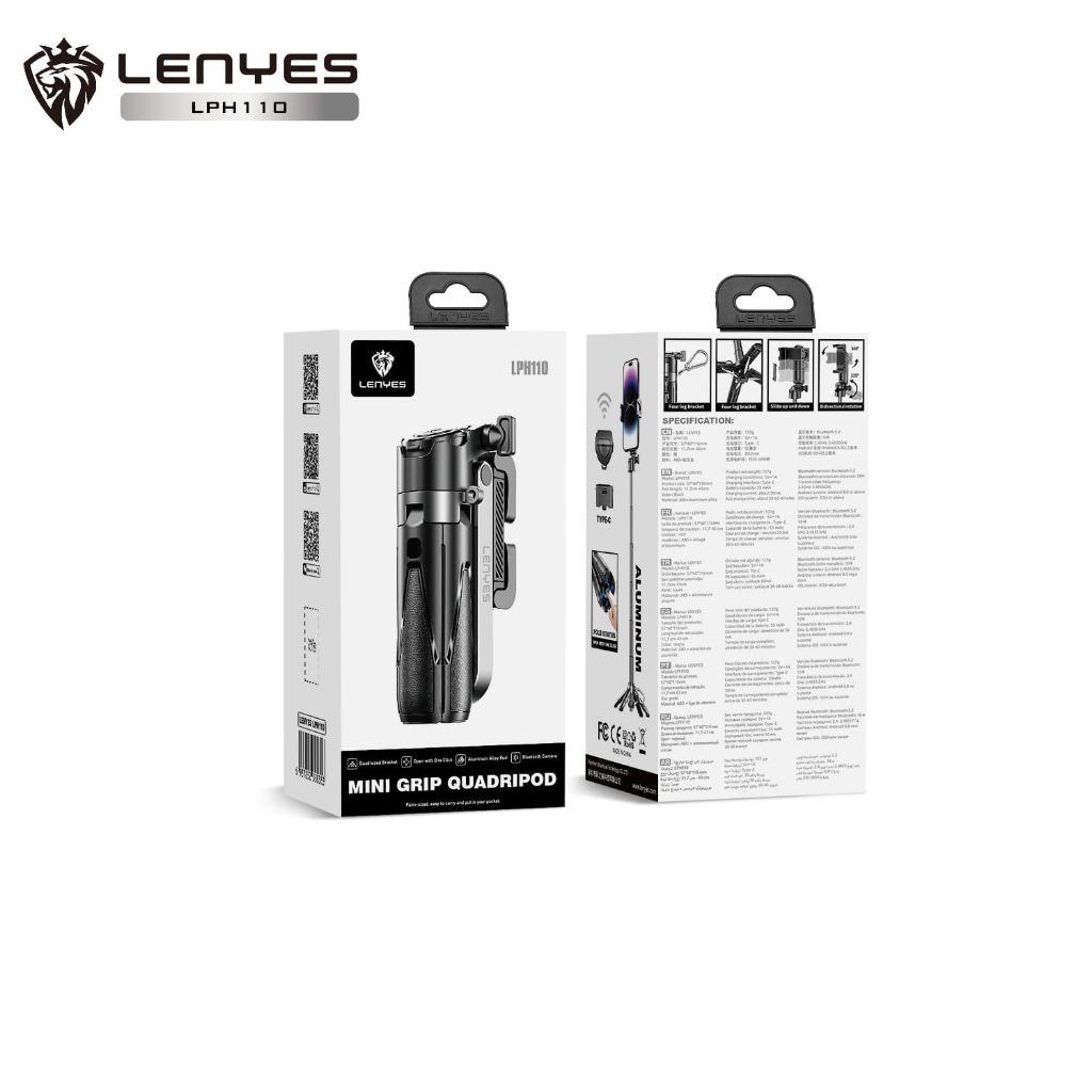 LENYES LPH110 Mini Grip Tongsis Tripod BT Selfie Stick Kamera