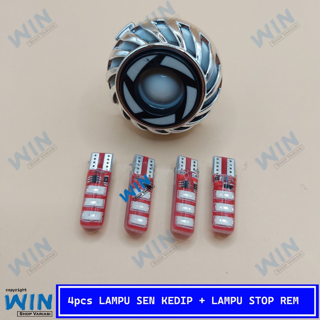 4 pcs Lampu T10 sein jelly kedip + lampu stop projie rem belakang