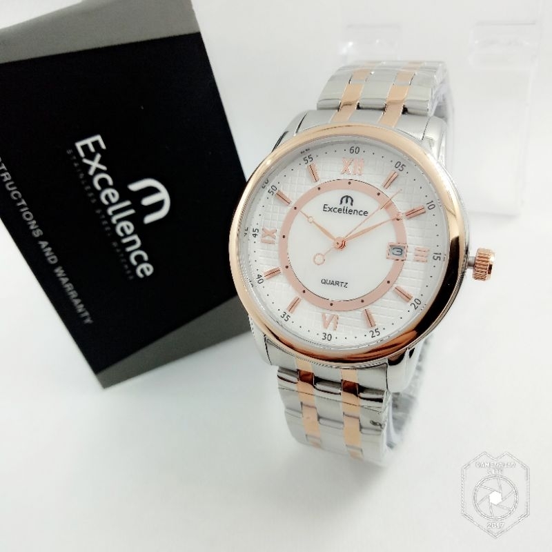 Jam Tangan Pria Excellence 8106 Quartz Tanggal Aktif Stainless Steel Free Box dan Garansi
