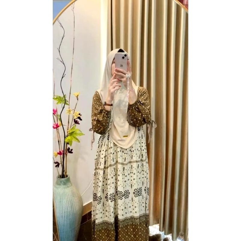Batik A&f - Arsy Midi Dress Set Hijab By Lemoa Gamis Rayon Motif Terlaris Baju Lebaran Busana Muslim