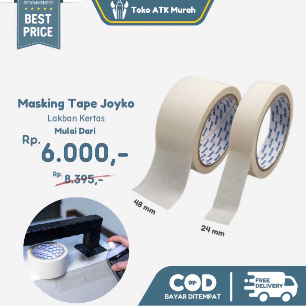 

Masking Tape / Selotape Kertas 24mmX20M / 48 mmX20m Joyko Lakban Kertas Pembatas Melukis