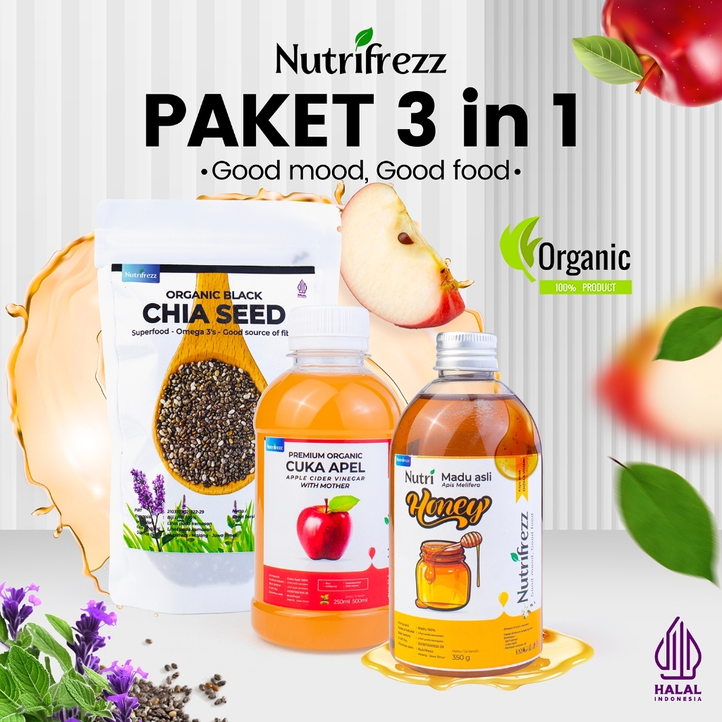 

Nutrifrezz Paket Bundling 3in1 – Chia Seed, Madu Multiflora, Cuka Apel 250 ml