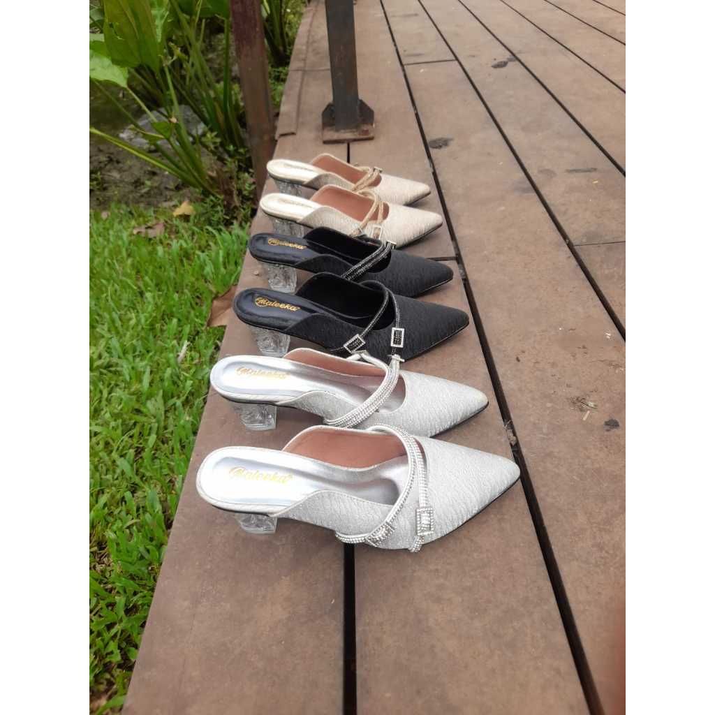 Sendal Heels Hak Kaca 5cm Wanita Kekinian